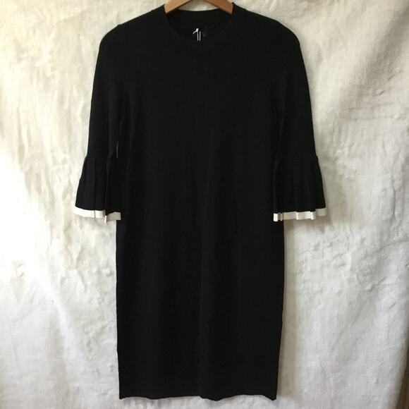 COS Black Stretchy Dress with White Trim On Pleated Cuffs - Picture 1 of 15
